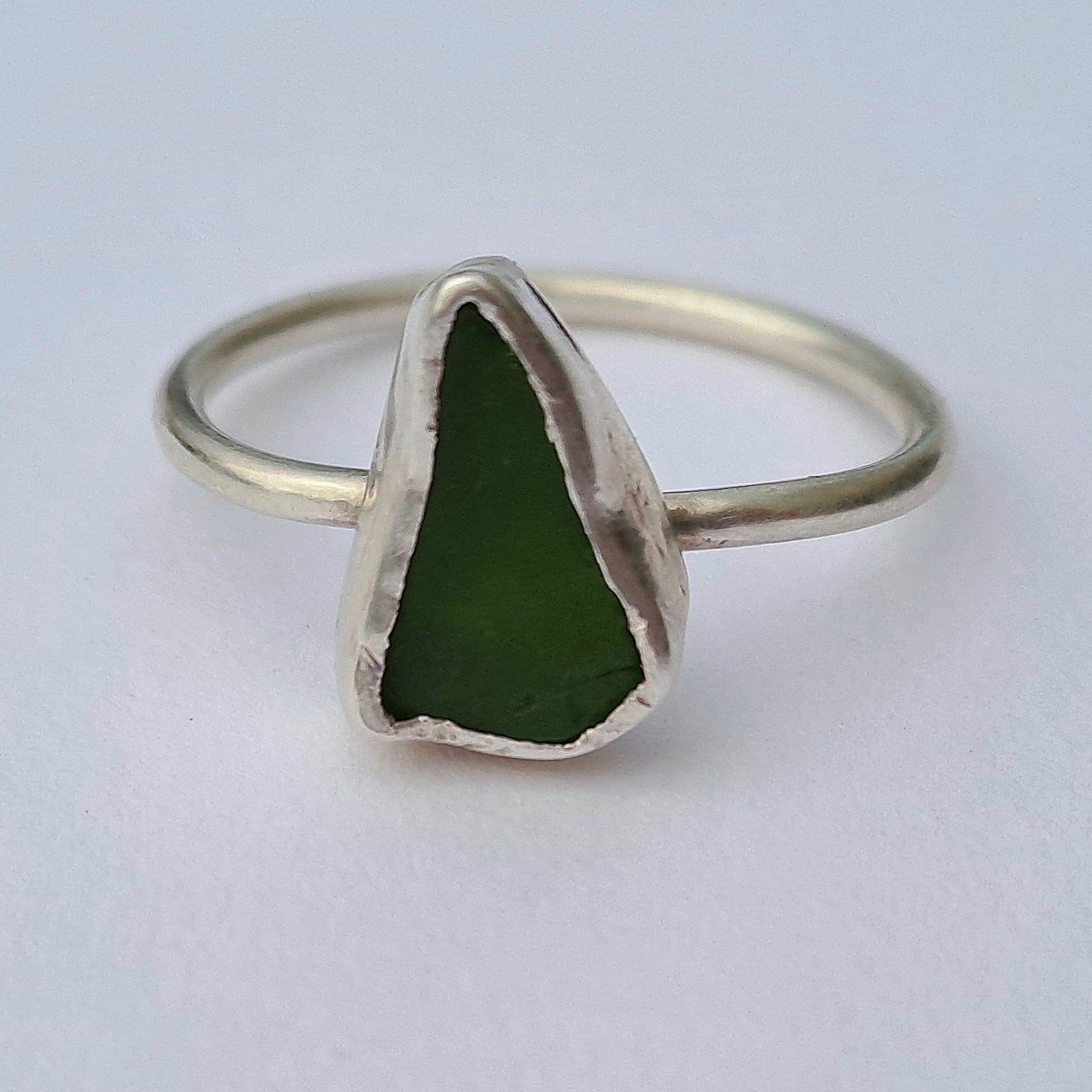 Green triangle sea glass ring